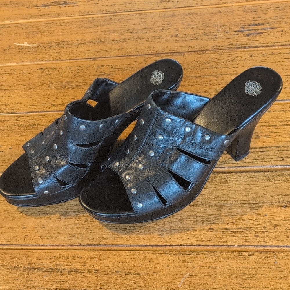 Harley-Davidson Black Studded Leather Slide Mules